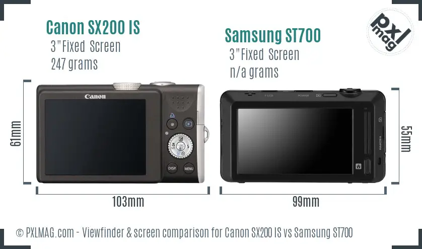 Canon SX200 IS vs Samsung ST700 Screen and Viewfinder comparison