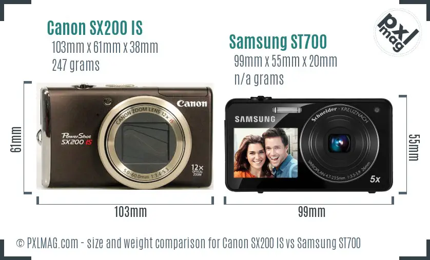 Canon SX200 IS vs Samsung ST700 size comparison