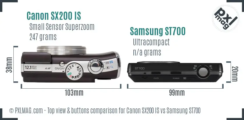 Canon SX200 IS vs Samsung ST700 top view buttons comparison