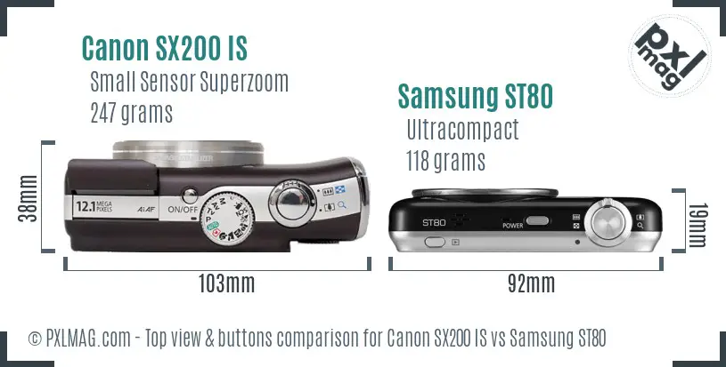 Canon SX200 IS vs Samsung ST80 top view buttons comparison