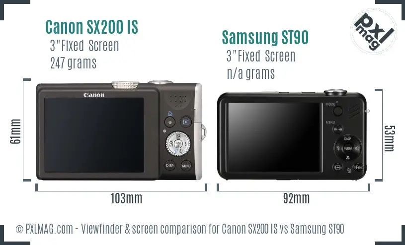 Canon SX200 IS vs Samsung ST90 Screen and Viewfinder comparison