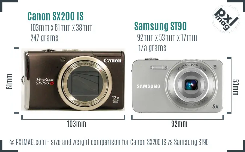 Canon SX200 IS vs Samsung ST90 size comparison