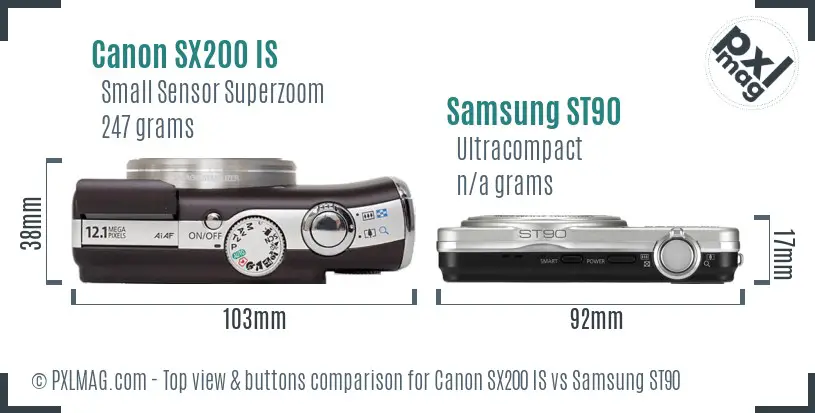 Canon SX200 IS vs Samsung ST90 top view buttons comparison