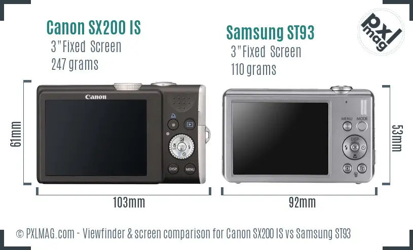 Canon SX200 IS vs Samsung ST93 Screen and Viewfinder comparison