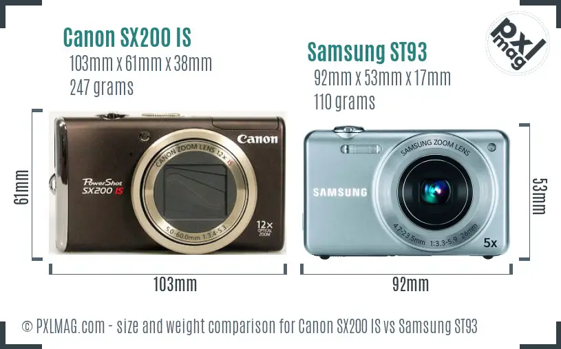Canon SX200 IS vs Samsung ST93 size comparison