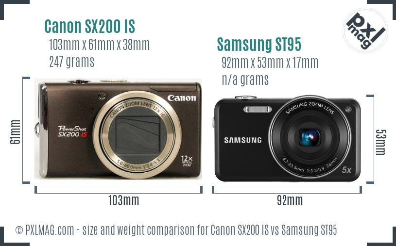 Canon SX200 IS vs Samsung ST95 size comparison