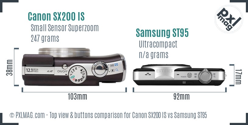 Canon SX200 IS vs Samsung ST95 top view buttons comparison