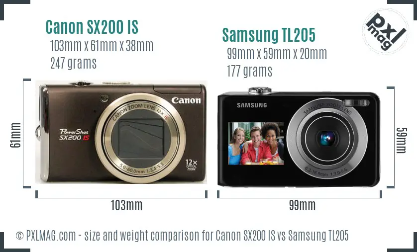 Canon SX200 IS vs Samsung TL205 size comparison