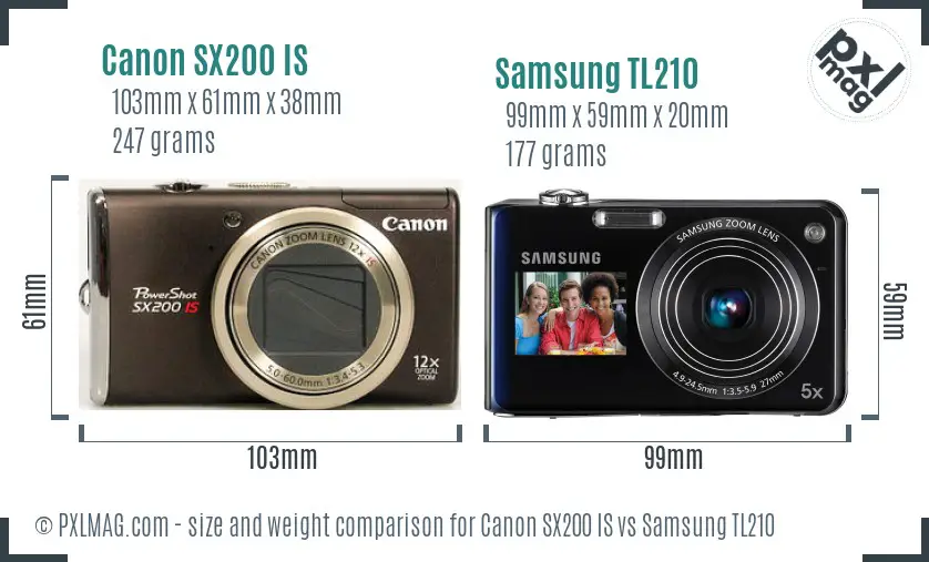 Canon SX200 IS vs Samsung TL210 size comparison
