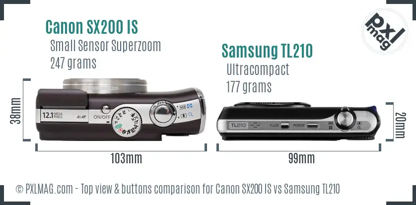 Canon SX200 IS vs Samsung TL210 top view buttons comparison