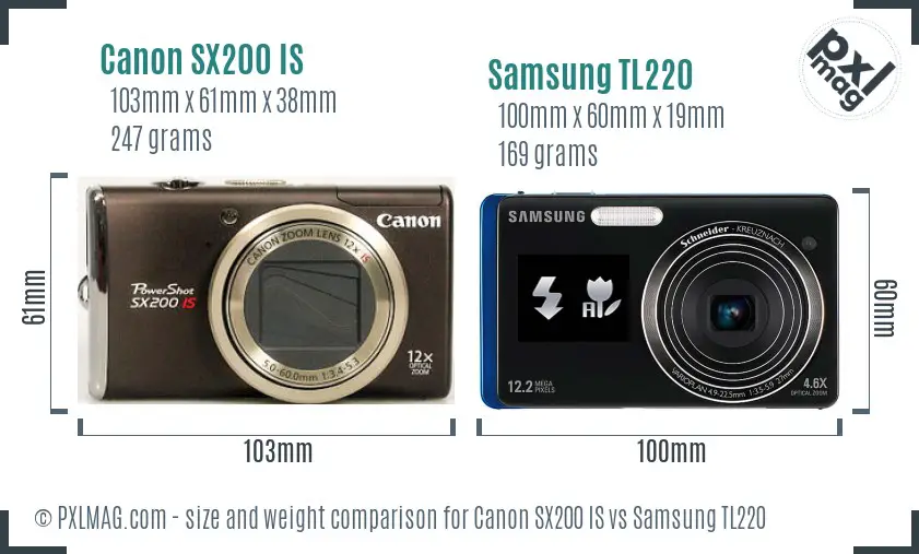 Canon SX200 IS vs Samsung TL220 size comparison