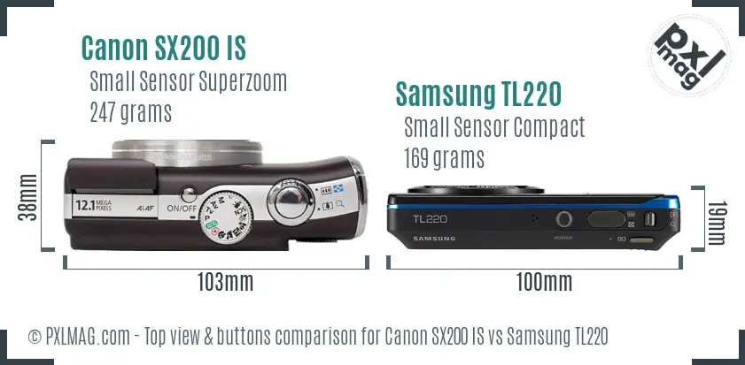 Canon SX200 IS vs Samsung TL220 top view buttons comparison
