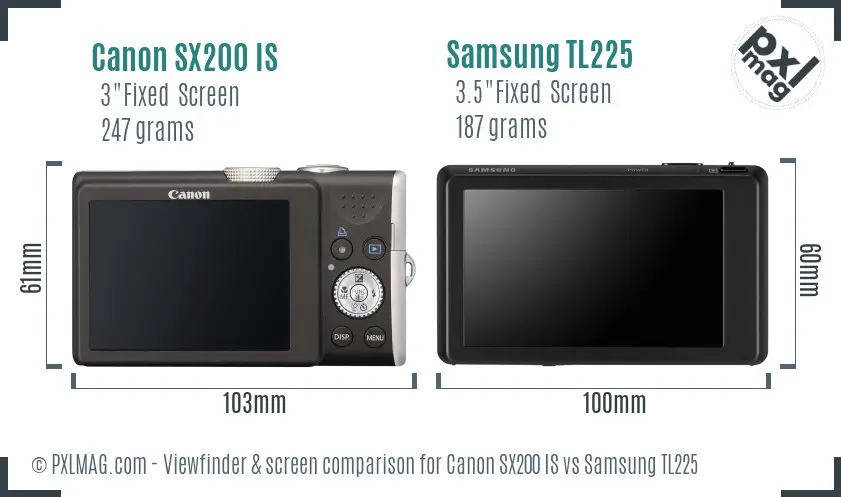 Canon SX200 IS vs Samsung TL225 Screen and Viewfinder comparison Canon SX200 IS vs Samsung TL225 Screen and Viewfinder comparison