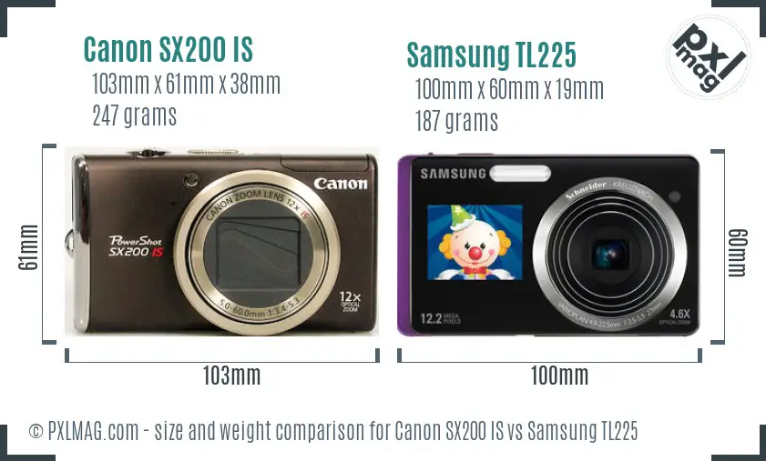 Canon SX200 IS vs Samsung TL225 size comparison Canon SX200 IS vs Samsung TL225 size comparison