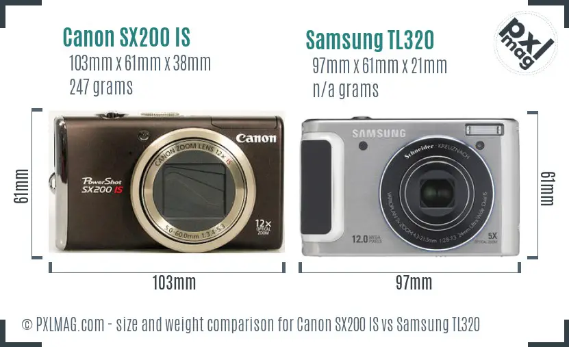 Canon SX200 IS vs Samsung TL320 size comparison Canon SX200 IS vs Samsung TL320 size comparison