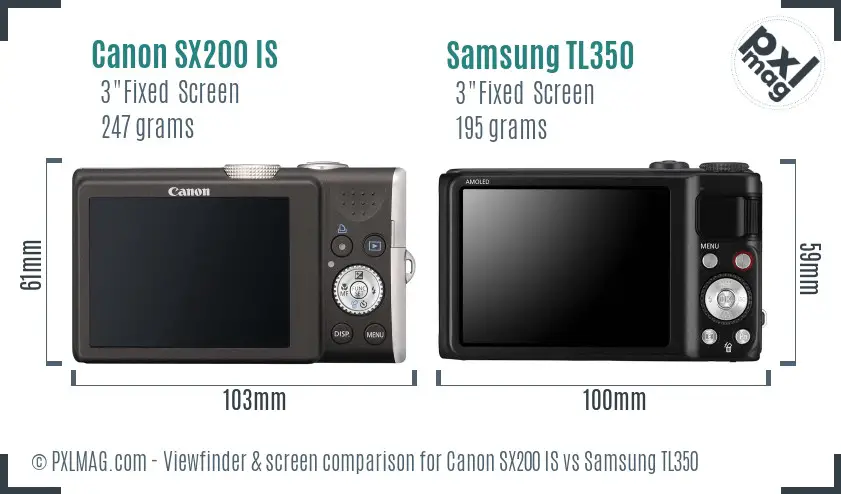 Canon SX200 IS vs Samsung TL350 Screen and Viewfinder comparison