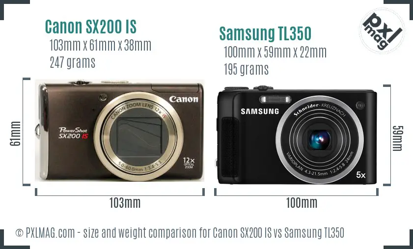 Canon SX200 IS vs Samsung TL350 size comparison