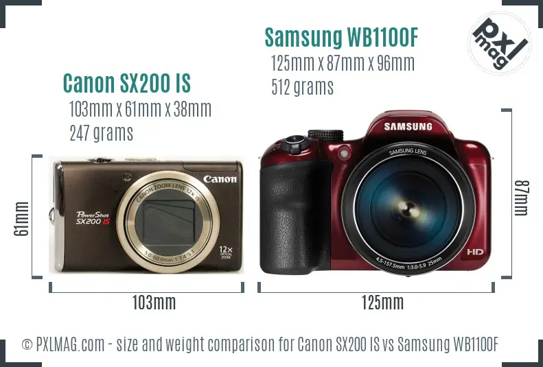 Canon SX200 IS vs Samsung WB1100F size comparison