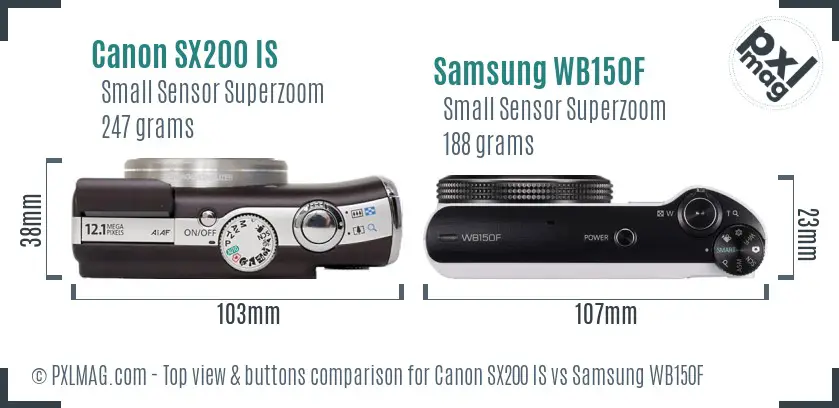 Canon SX200 IS vs Samsung WB150F top view buttons comparison