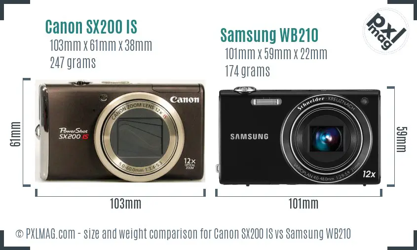 Canon SX200 IS vs Samsung WB210 size comparison