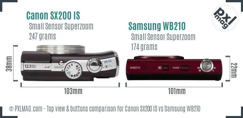 Canon SX200 IS vs Samsung WB210 top view buttons comparison