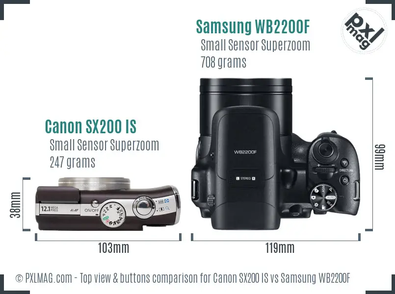 Canon SX200 IS vs Samsung WB2200F top view buttons comparison
