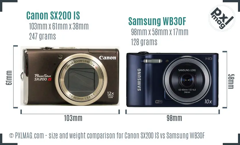 Canon SX200 IS vs Samsung WB30F size comparison