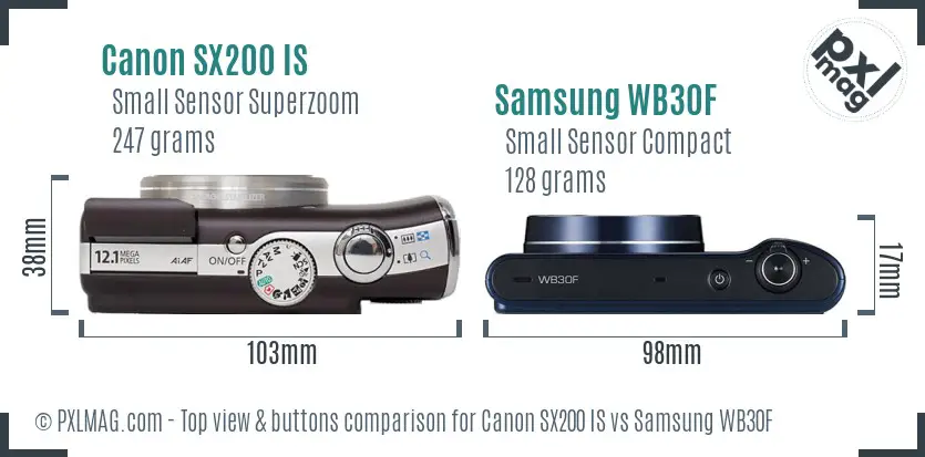 Canon SX200 IS vs Samsung WB30F top view buttons comparison