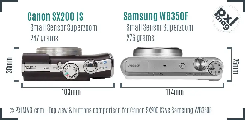 Canon SX200 IS vs Samsung WB350F top view buttons comparison