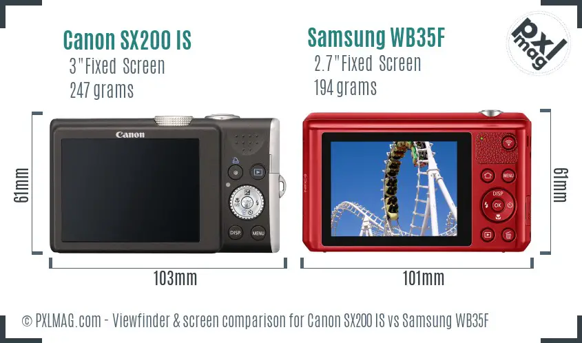 Canon SX200 IS vs Samsung WB35F Screen and Viewfinder comparison Canon SX200 IS vs Samsung WB35F Screen and Viewfinder comparison