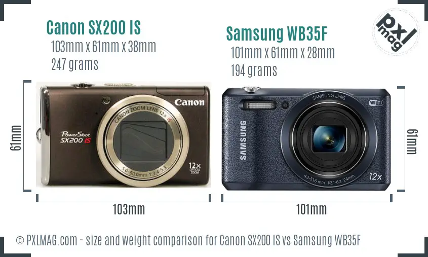 Canon SX200 IS vs Samsung WB35F size comparison Canon SX200 IS vs Samsung WB35F size comparison