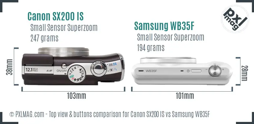Canon SX200 IS vs Samsung WB35F top view buttons comparison Canon SX200 IS vs Samsung WB35F top view buttons comparison