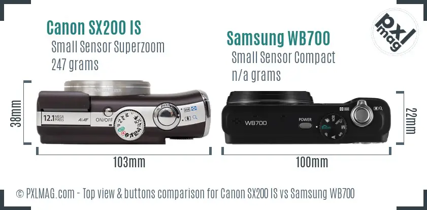 Canon SX200 IS vs Samsung WB700 top view buttons comparison Canon SX200 IS vs Samsung WB700 top view buttons comparison