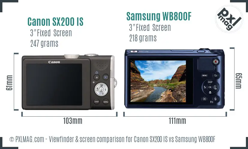 Canon SX200 IS vs Samsung WB800F Screen and Viewfinder comparison