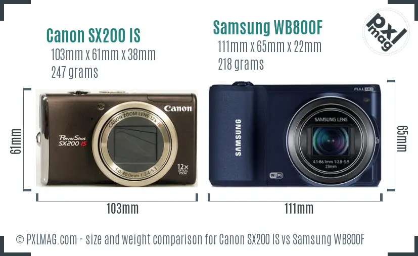 Canon SX200 IS vs Samsung WB800F size comparison