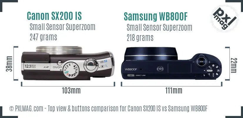 Canon SX200 IS vs Samsung WB800F top view buttons comparison