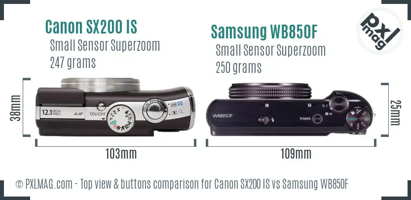 Canon SX200 IS vs Samsung WB850F top view buttons comparison