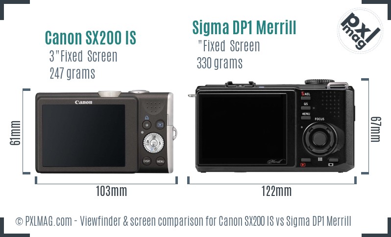 Canon SX200 IS vs Sigma DP1 Merrill Screen and Viewfinder comparison