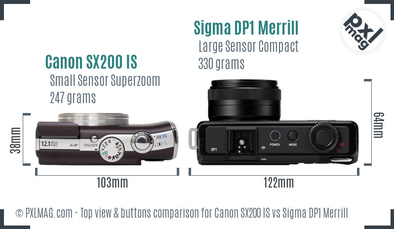 Canon SX200 IS vs Sigma DP1 Merrill top view buttons comparison