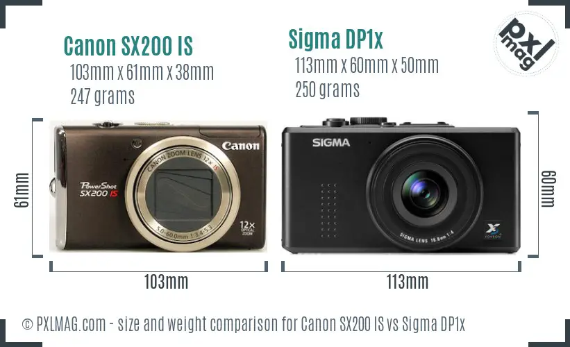 Canon SX200 IS vs Sigma DP1x size comparison Canon SX200 IS vs Sigma DP1x size comparison