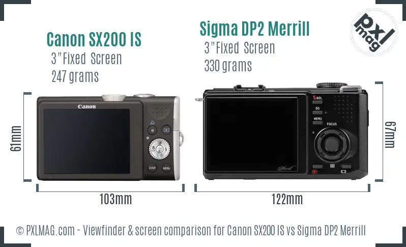 Canon SX200 IS vs Sigma DP2 Merrill Screen and Viewfinder comparison