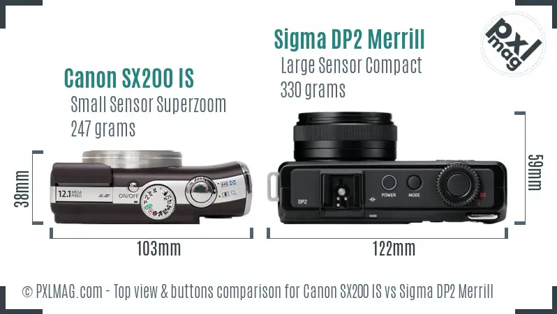 Canon SX200 IS vs Sigma DP2 Merrill top view buttons comparison