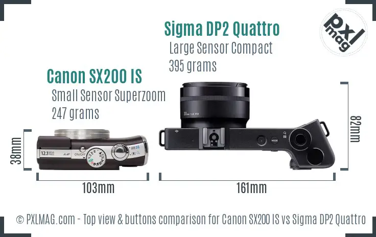 Canon SX200 IS vs Sigma DP2 Quattro top view buttons comparison