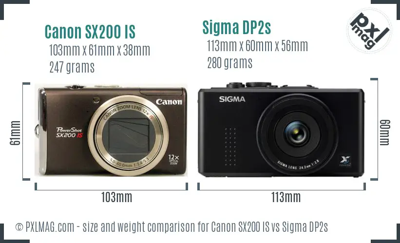 Canon SX200 IS vs Sigma DP2s size comparison