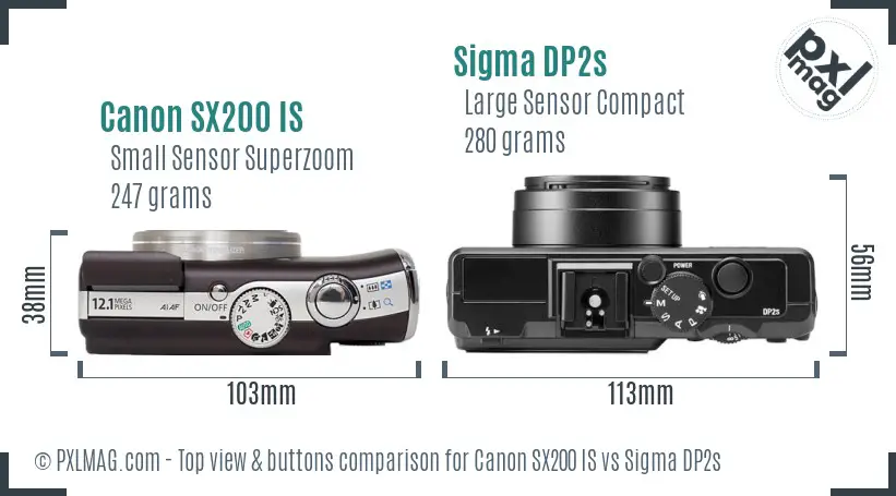 Canon SX200 IS vs Sigma DP2s top view buttons comparison