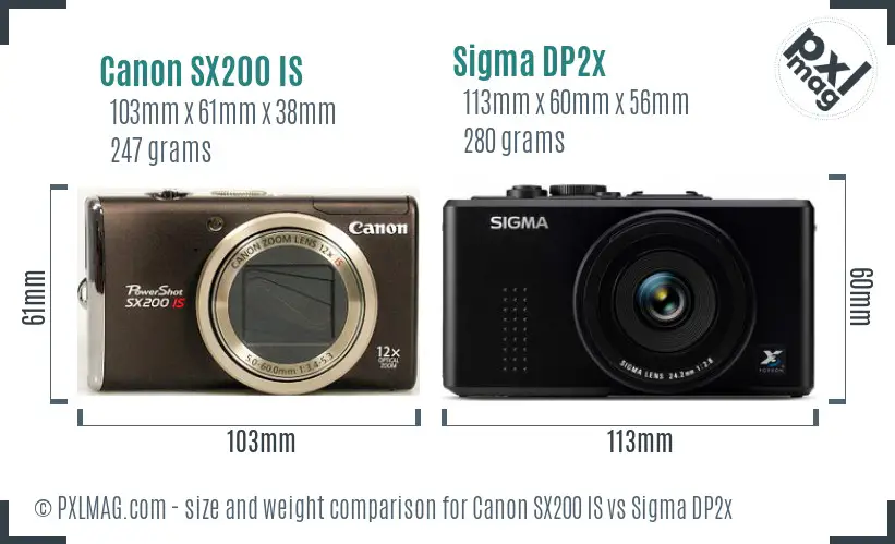 Canon SX200 IS vs Sigma DP2x size comparison