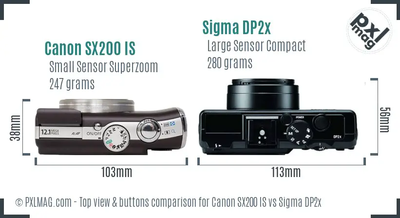 Canon SX200 IS vs Sigma DP2x top view buttons comparison