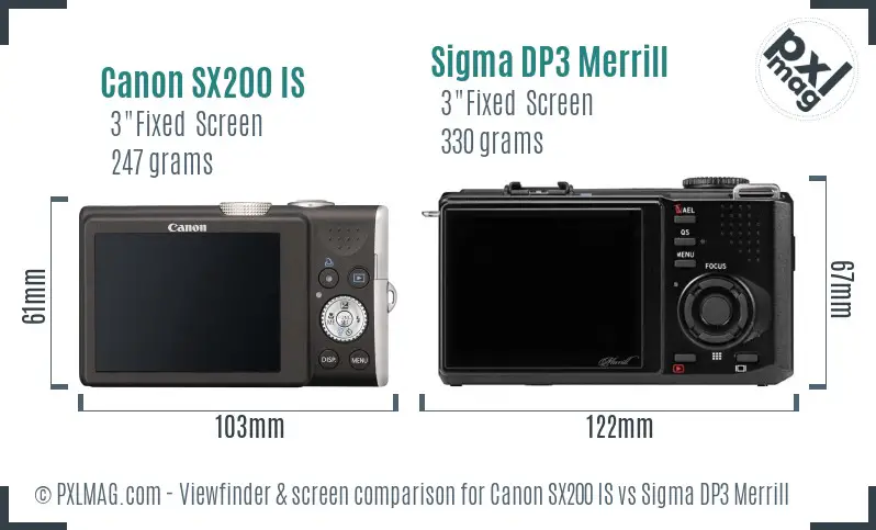 Canon SX200 IS vs Sigma DP3 Merrill Screen and Viewfinder comparison