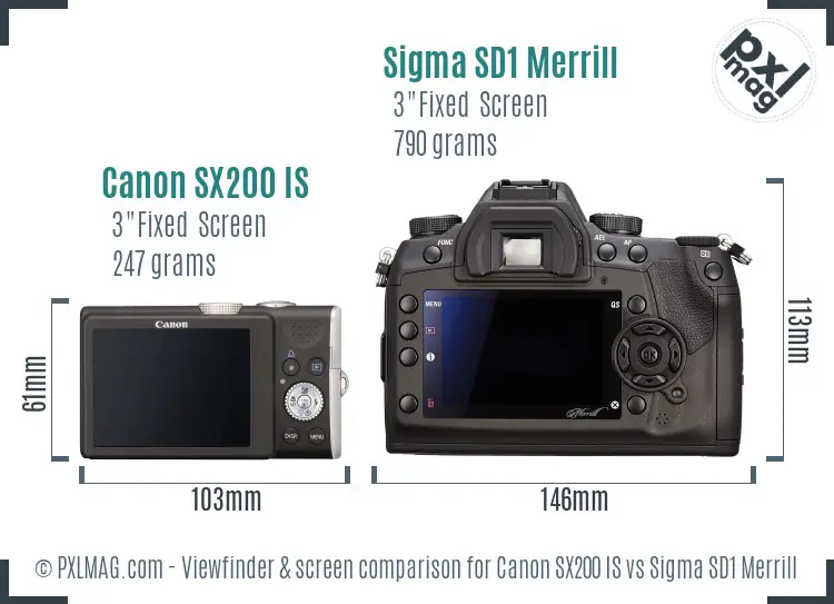 Canon SX200 IS vs Sigma SD1 Merrill Screen and Viewfinder comparison
