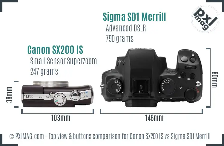 Canon SX200 IS vs Sigma SD1 Merrill top view buttons comparison